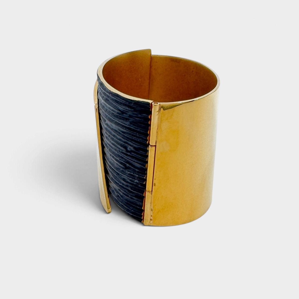 Louis Vuitton My Epi Two-Tone Gold Black Metal Wide Hinged Cuff Bracelet Italy