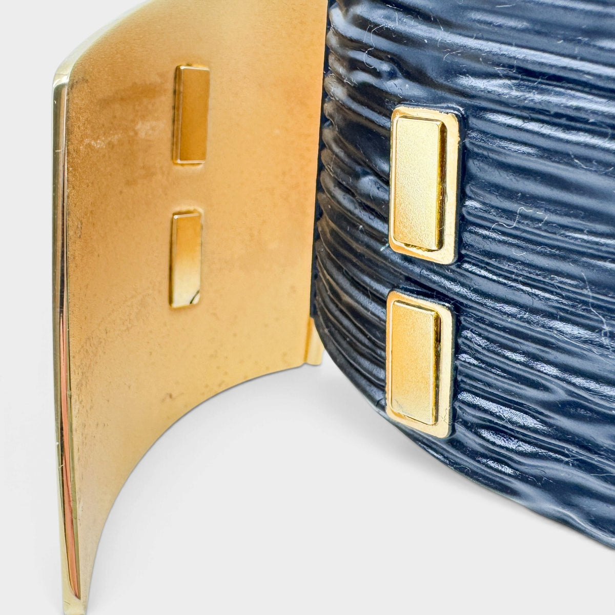Louis Vuitton My Epi Two-Tone Gold Black Metal Wide Hinged Cuff Bracelet Italy