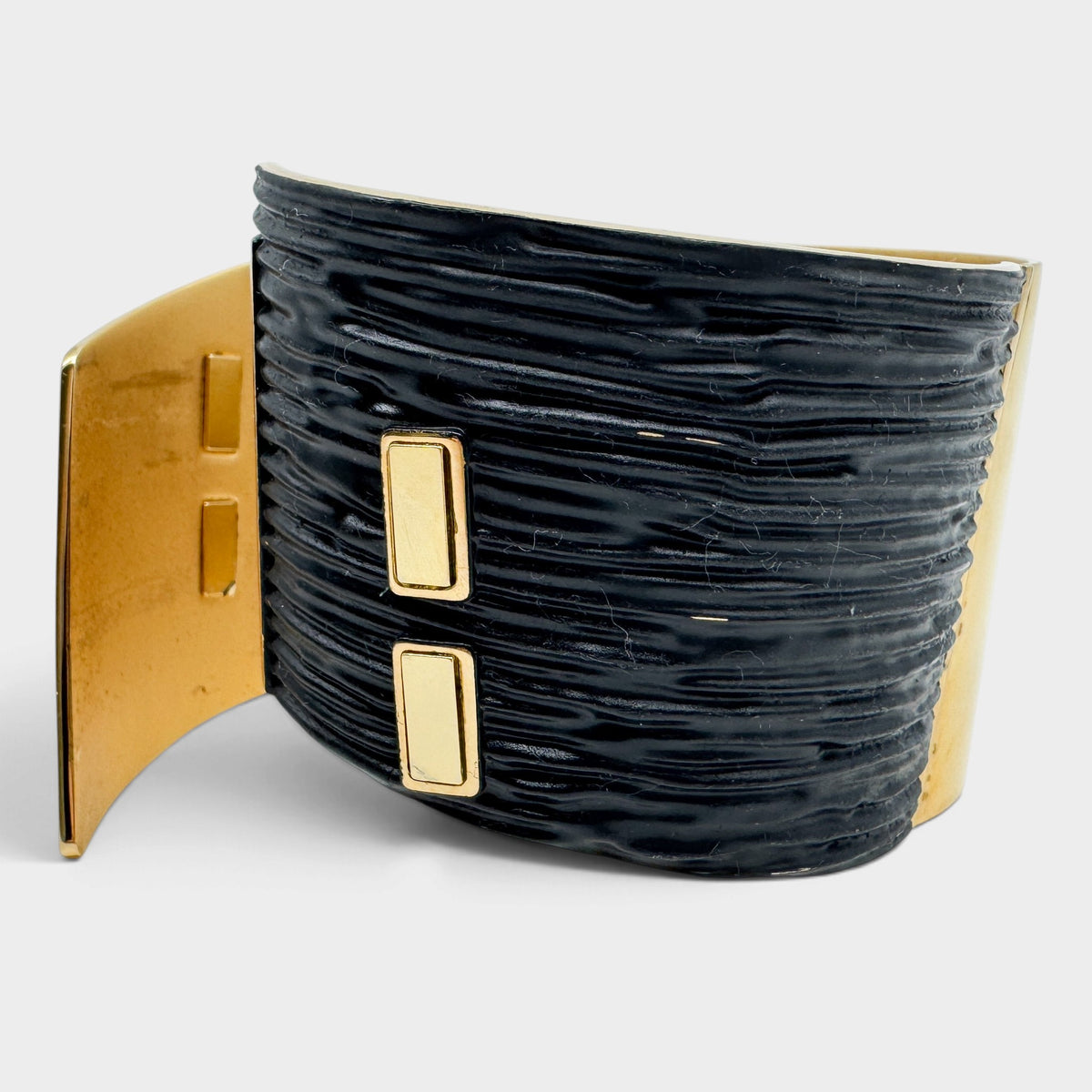 Louis Vuitton My Epi Two-Tone Gold Black Metal Wide Hinged Cuff Bracelet Italy