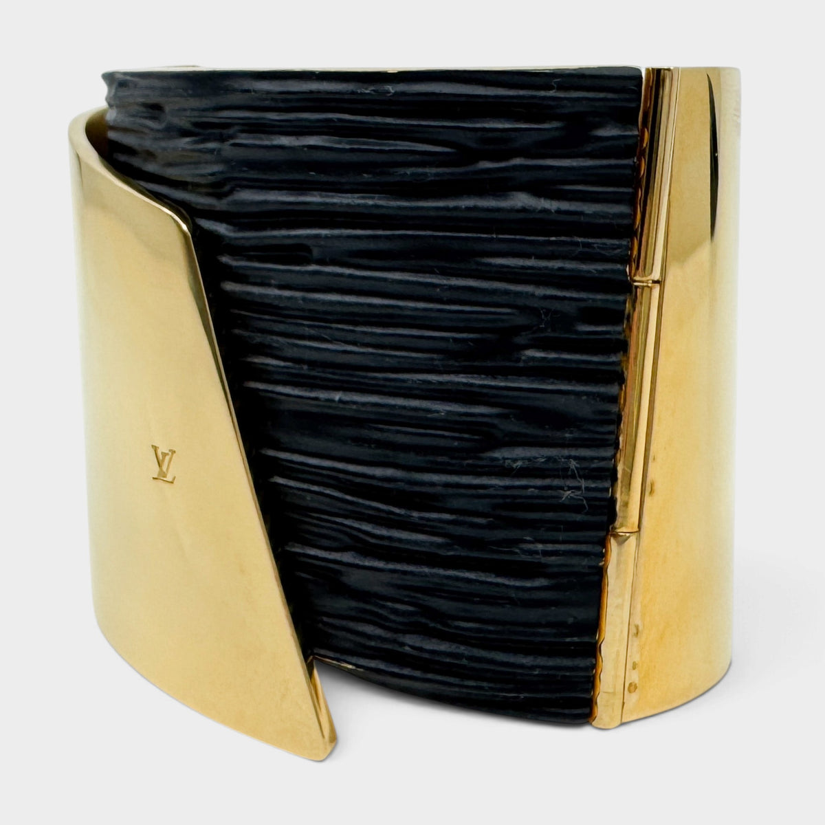 Louis Vuitton My Epi Two-Tone Gold Black Metal Wide Hinged Cuff Bracelet Italy