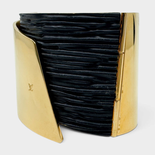 Louis Vuitton My Epi Two-Tone Gold Black Metal Wide Hinged Cuff Bracelet Italy