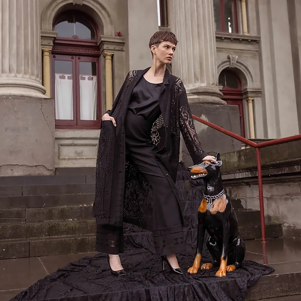 M.A.Dainty Black Lace Baliage Duster Coat AU12 NEW Studio61 Preloved Boutique Sydney