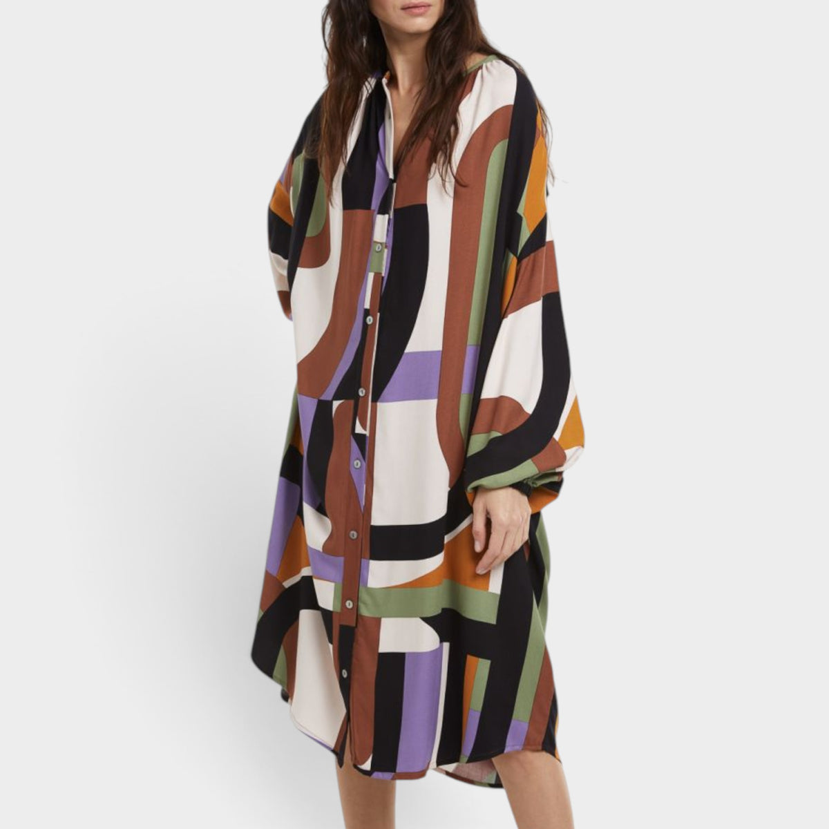 Mapoésie Paradis Supersonic Brown Purple Viscose Print Dress Medium ~ Large