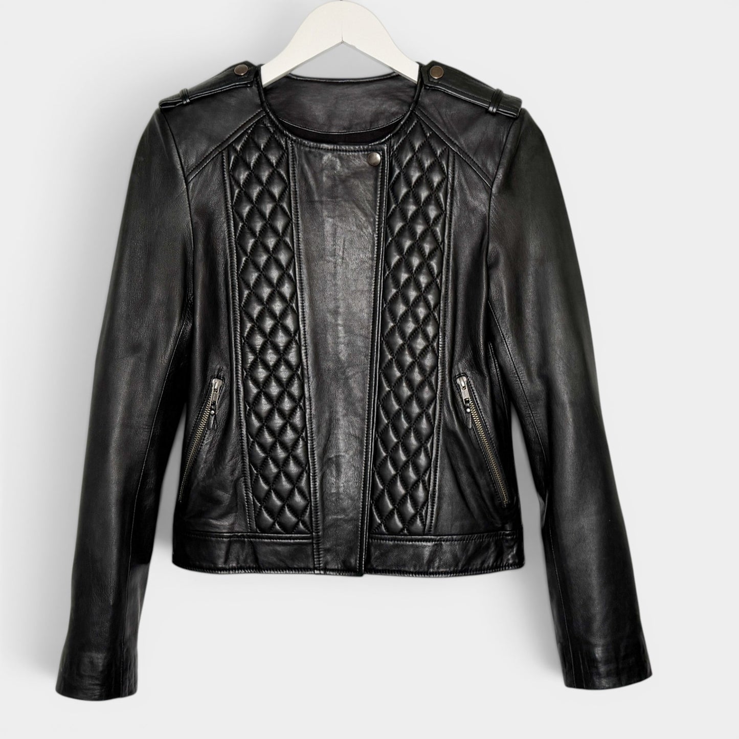 Magali Pascal Black Lambs Leather Round Neck Jacket AU8 ~ Small
