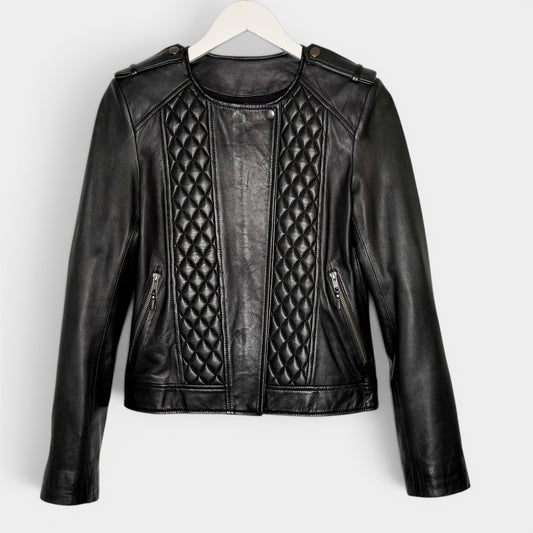 Magali Pascal Black Lambs Leather Round Neck Jacket AU8 ~ Small