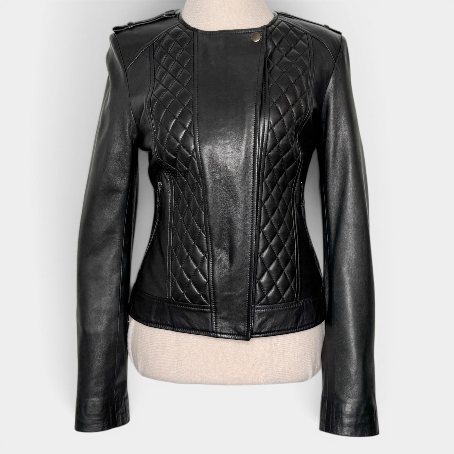 Magali Pascal Black Lambs Leather Round Neck Jacket AU8 ~ Small