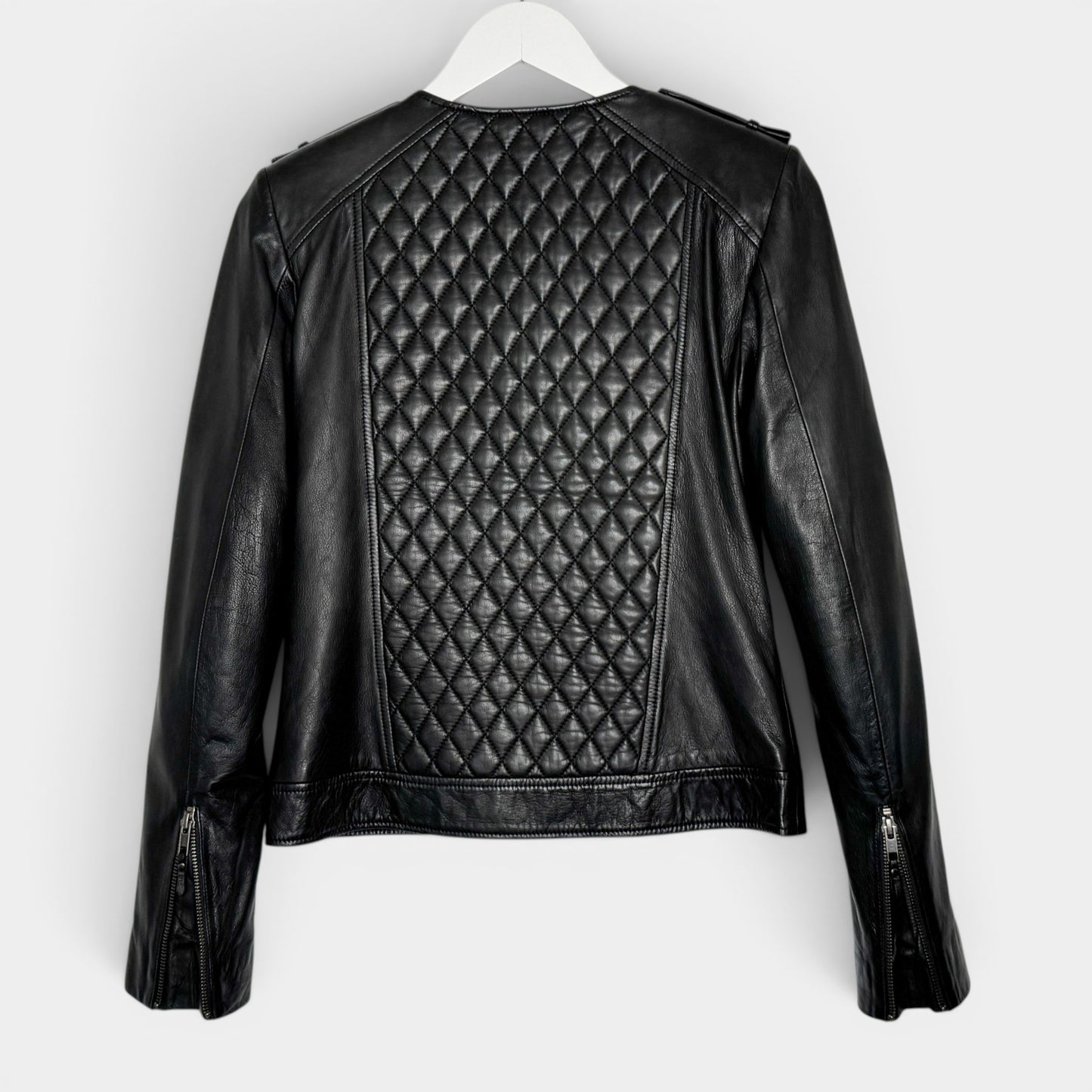 Magali Pascal Black Lambs Leather Round Neck Jacket AU8 ~ Small