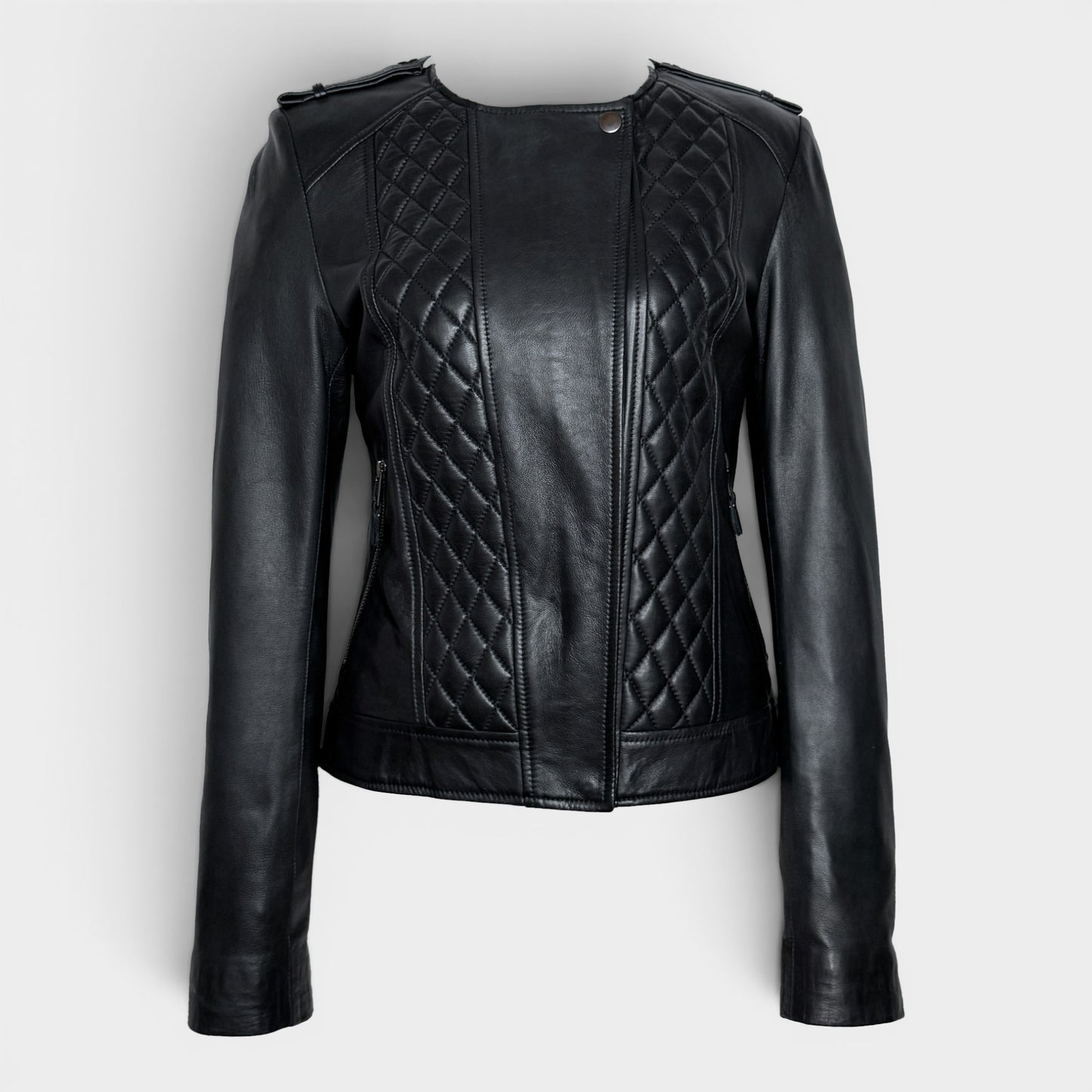 Magali Pascal Black Lambs Leather Round Neck Jacket AU8 ~ Small