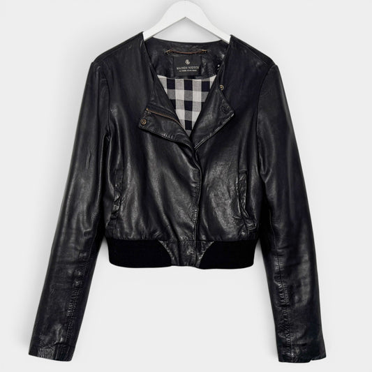 Maison Scotch Black Leather Bomber Jacket 4 ~ Medium