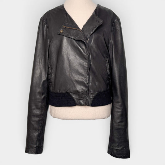 Maison Scotch Black Leather Bomber Jacket 4 ~ Medium