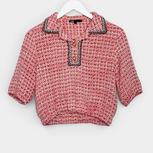 Maje Pink Cropped Tweed Polo Lenetia Top Small