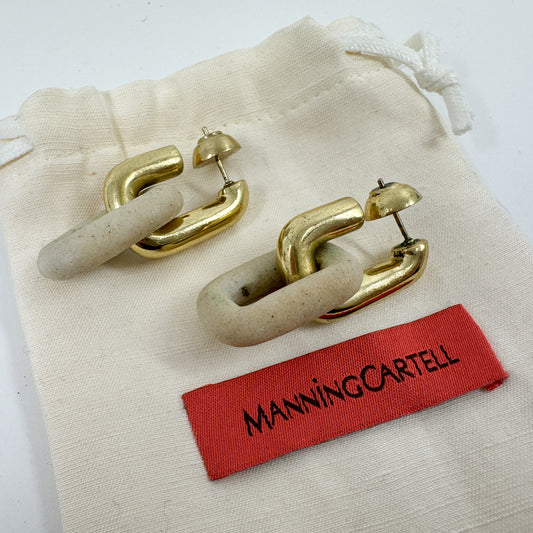 Manning Cartell Gold Tone Metal & Beige Resin Chunky Link Earrings