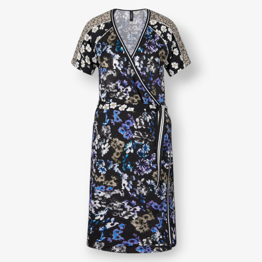 Marc Cain Sport Blue Floral & Leopard Wrap Dress N5 ~ AU14-16 ~ Large [NEW]