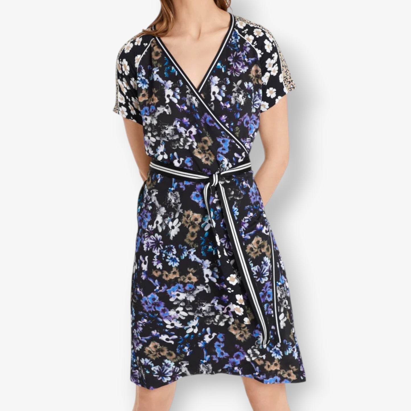 Marc Cain Sport Blue Floral & Leopard Wrap Dress N5 ~ AU12-14 ~ Large [NEW]