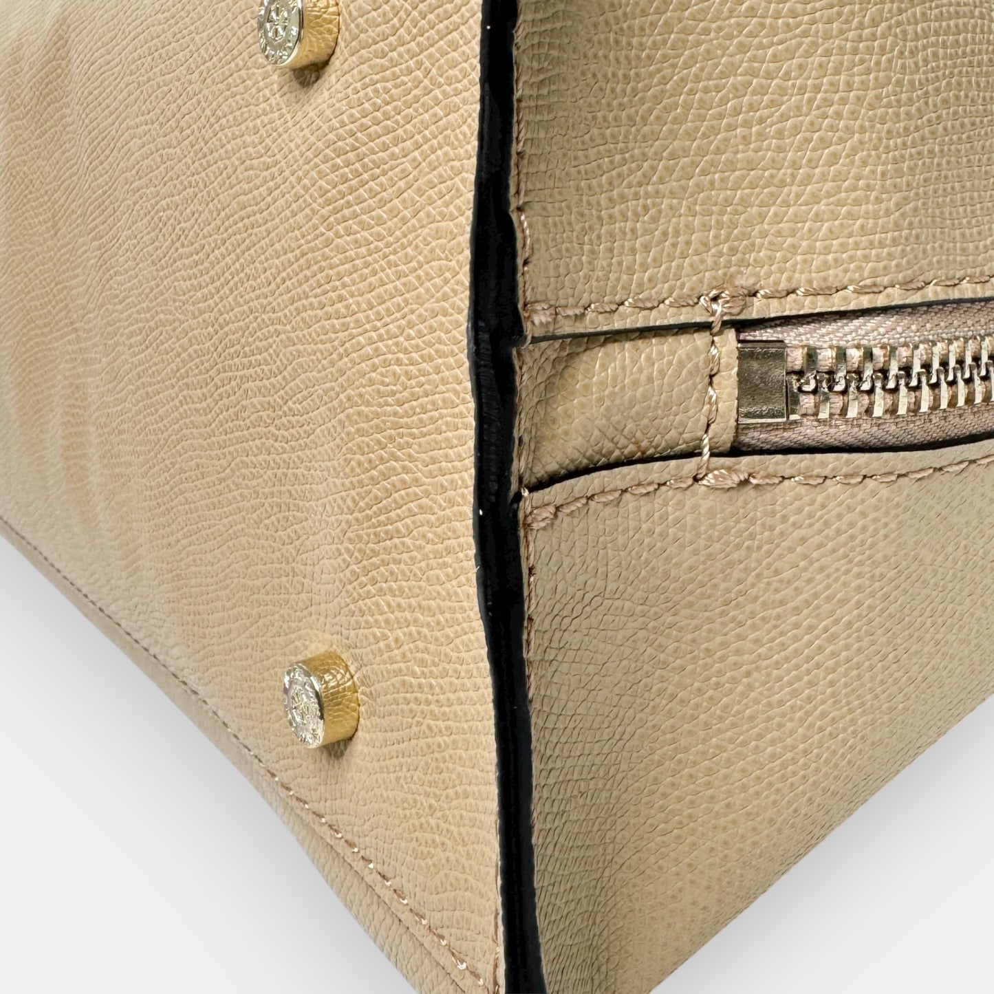 Marc Cain Beige Pebbled Leather Tote Bag