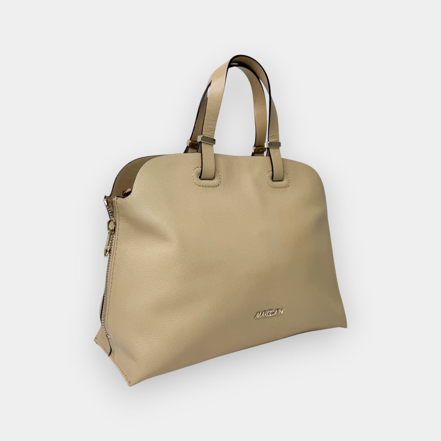 Marc Cain Beige Pebbled Leather Tote Bag