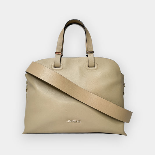 Marc Cain Beige Pebbled Leather Tote Bag