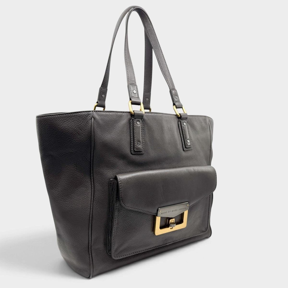 Marc by Marc Jacobs Bianca Hayley Grey Taupe Leather Pocket Shoulder Tote Bag