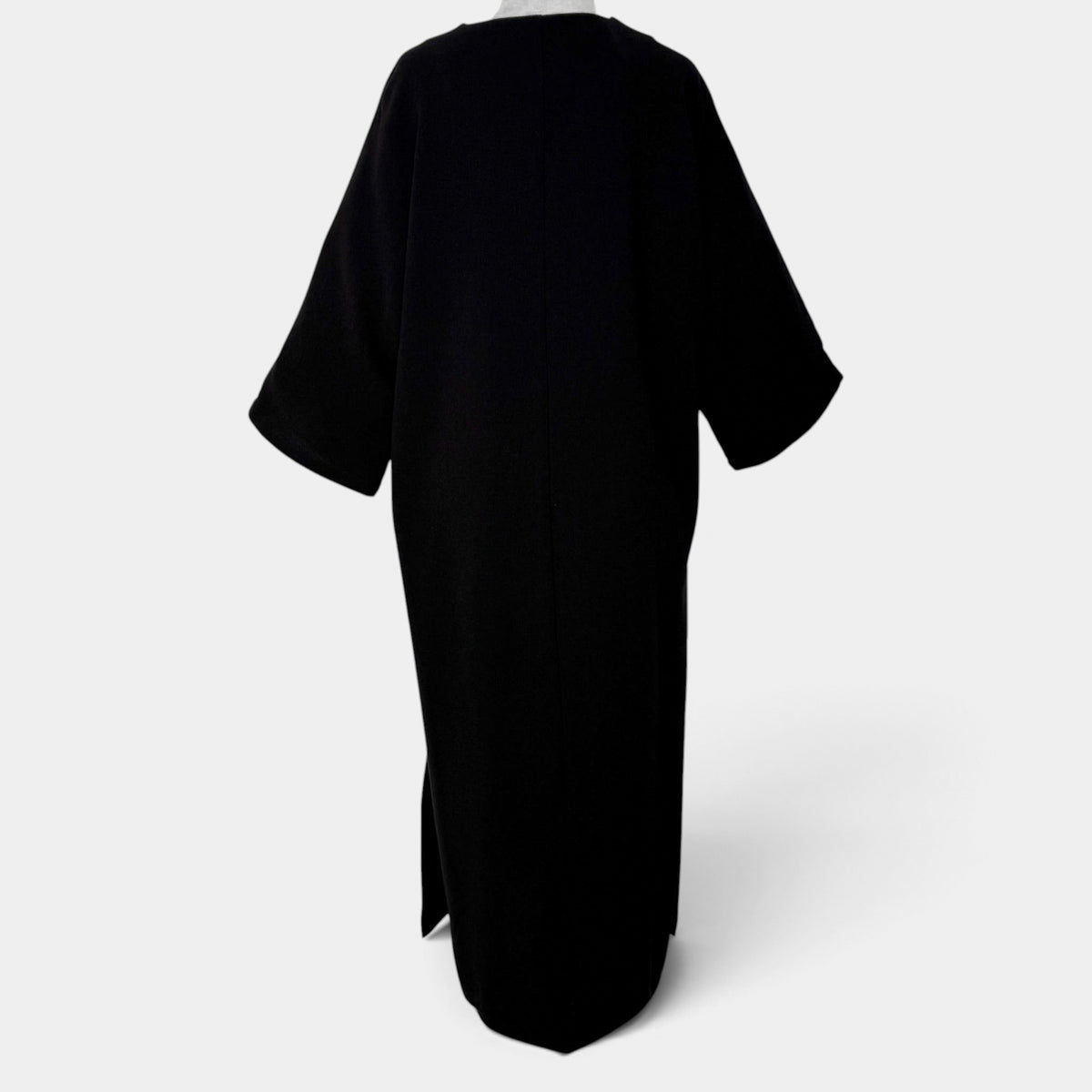 Marimekko Black Crepe 3/4 Sleeve Minimalist Midi Dress Medium