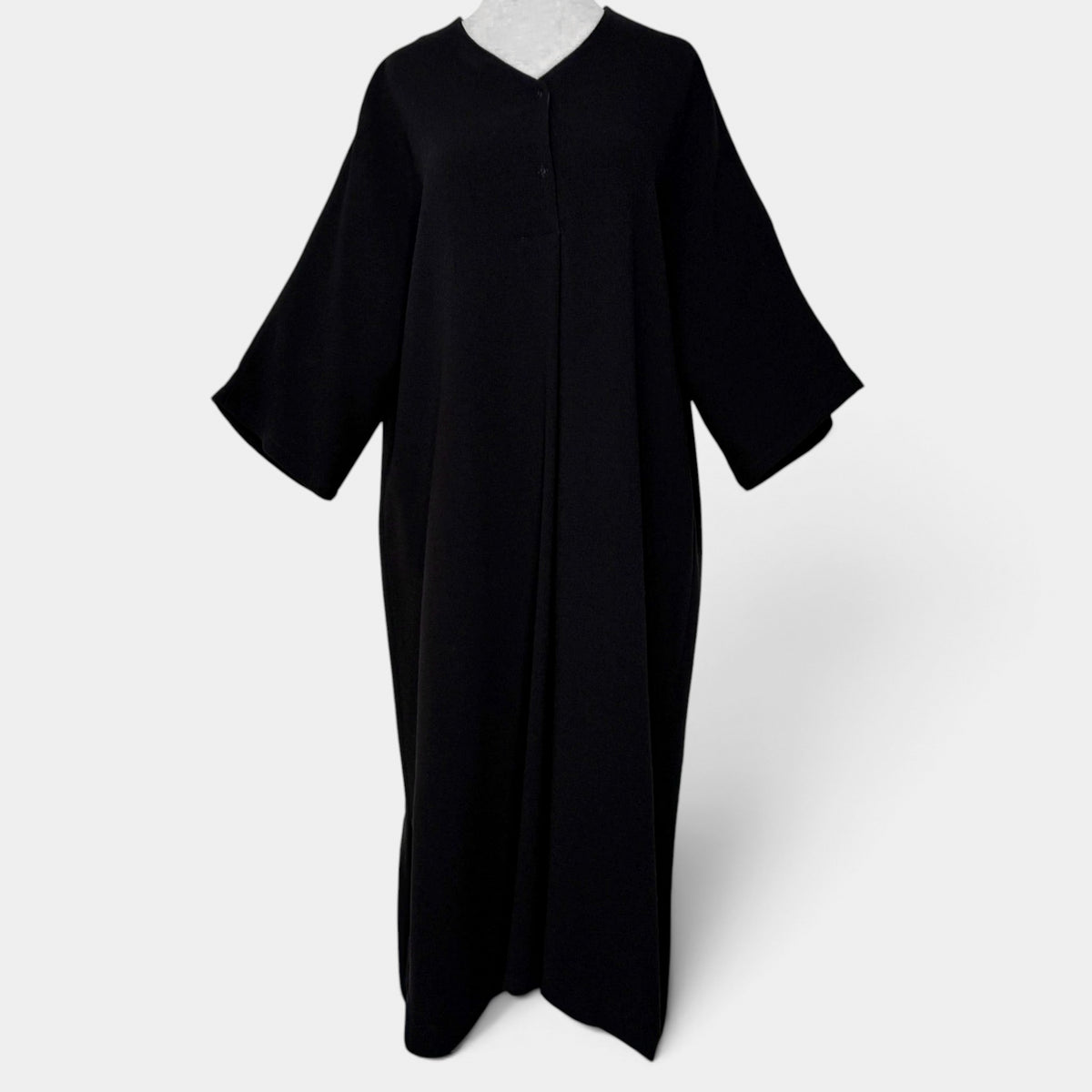 Marimekko Black Crepe 3/4 Sleeve Minimalist Midi Dress Medium