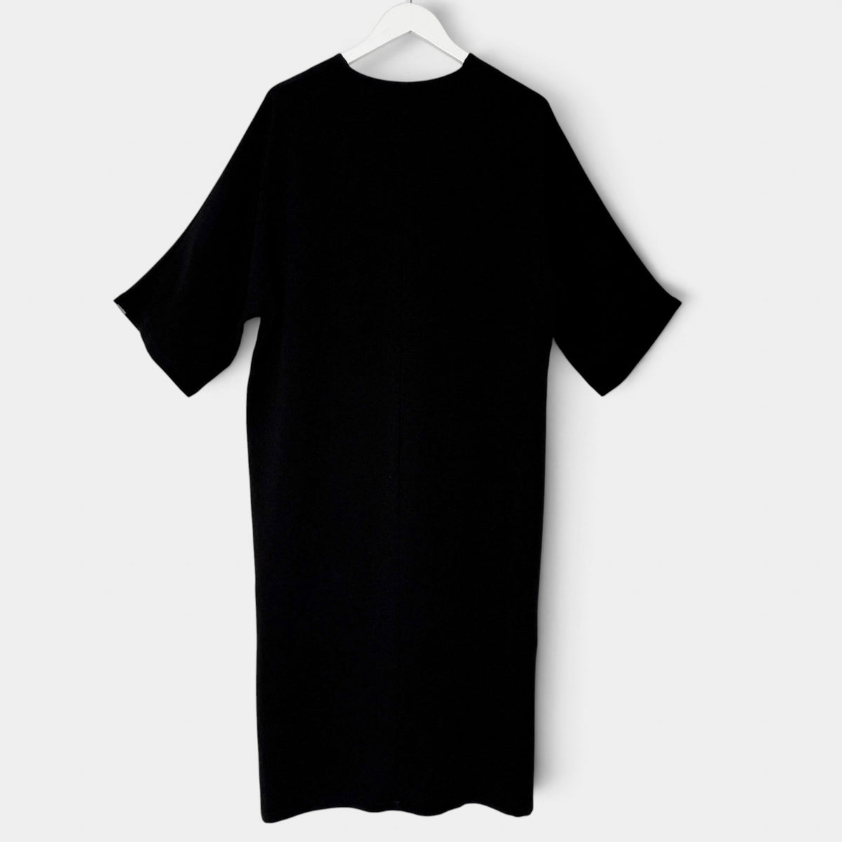 Marimekko Black Crepe 3/4 Sleeve Minimalist Midi Dress Medium