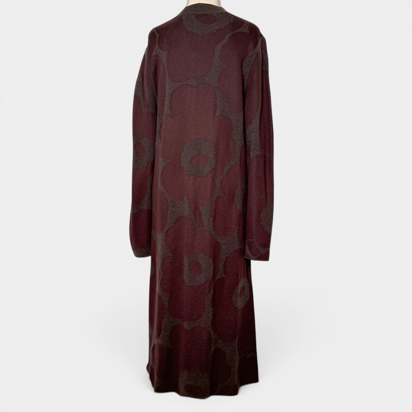 Marimekko Brown  Karmiini Unikko Jacquard Knit Midi Dress Large ~ AU12-14