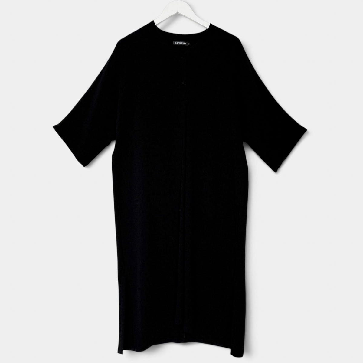 Marimekko Black Crepe 3/4 Sleeve Minimalist Midi Dress Medium