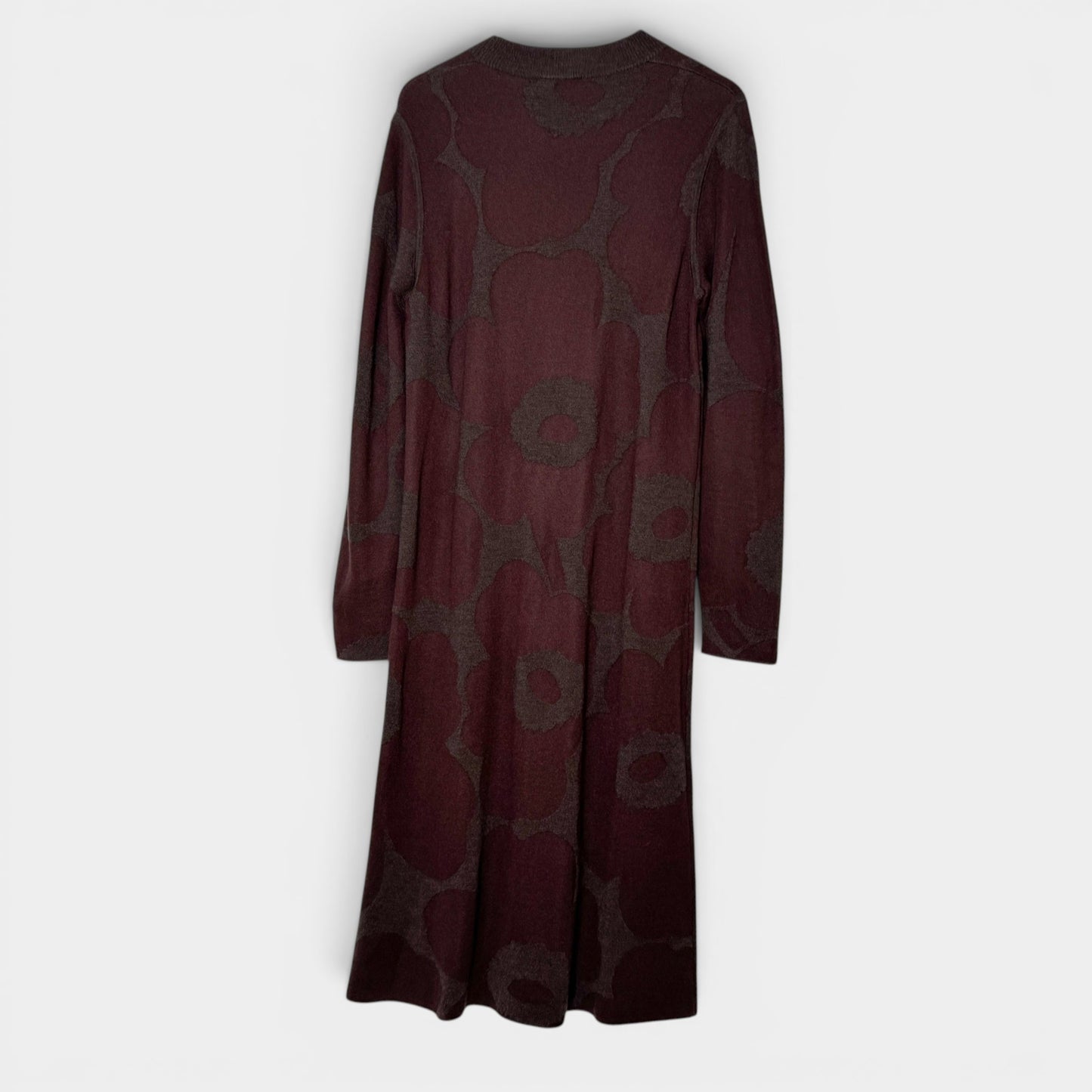 Marimekko Brown  Karmiini Unikko Jacquard Knit Midi Dress Large ~ AU12-14
