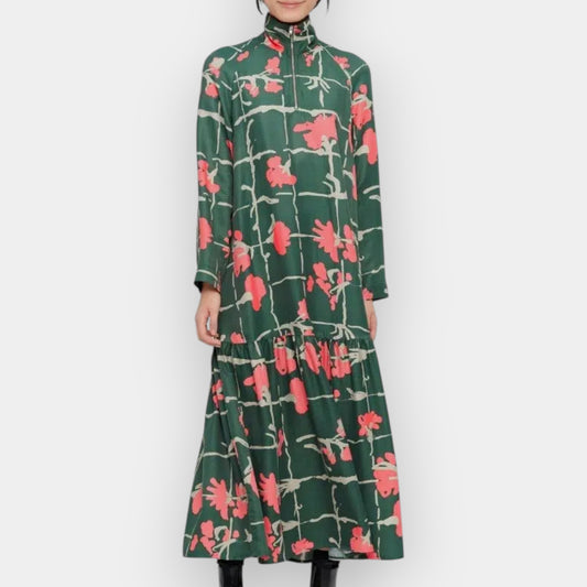 Marimekko Green & Pink Floral Polka Ruutukukka Dress EU36 ~ AU8