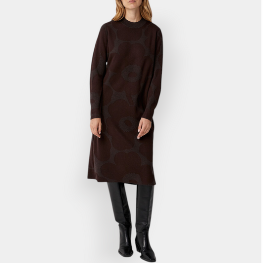 Marimekko Karmiini Unikko Brown Wool Jumper Dress Large ~ AU12-14 [NEW]