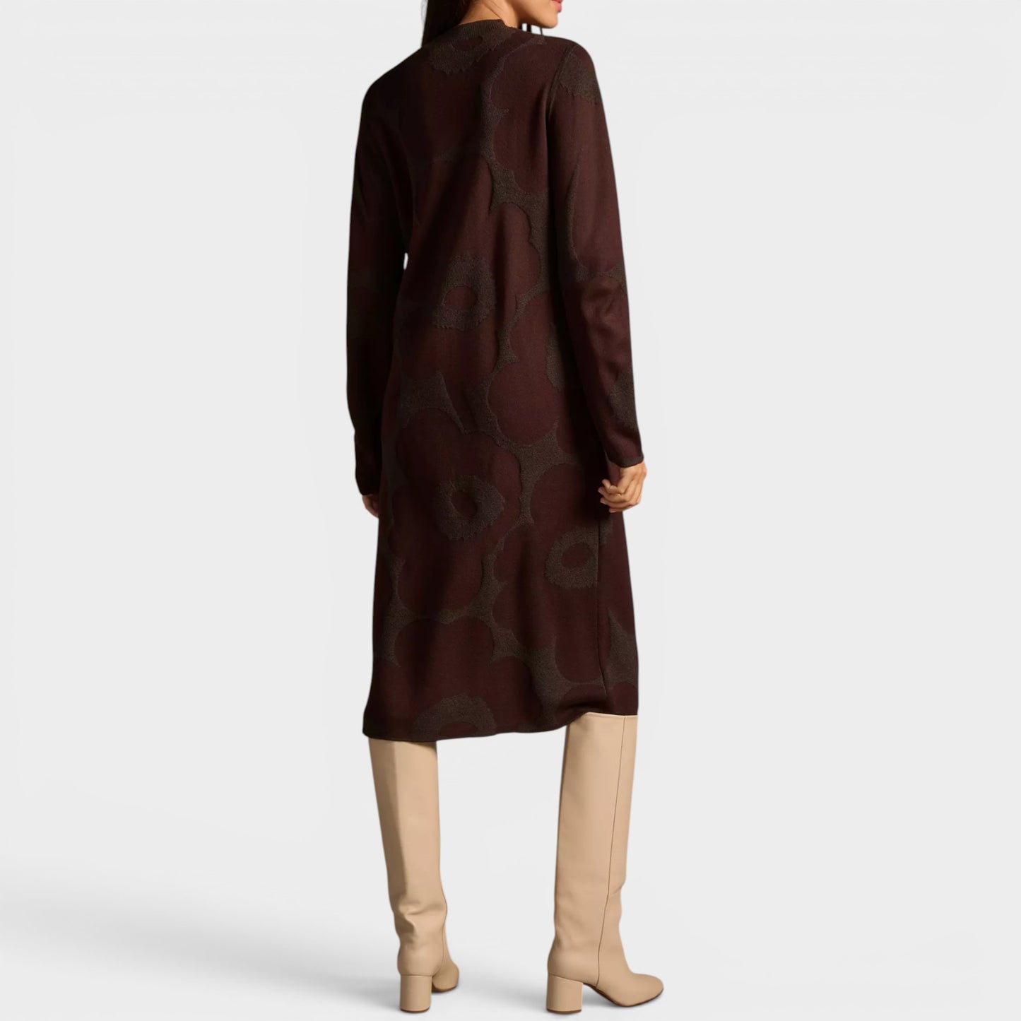 Marimekko Brown  Karmiini Unikko Jacquard Knit Midi Dress Large ~ AU12-14