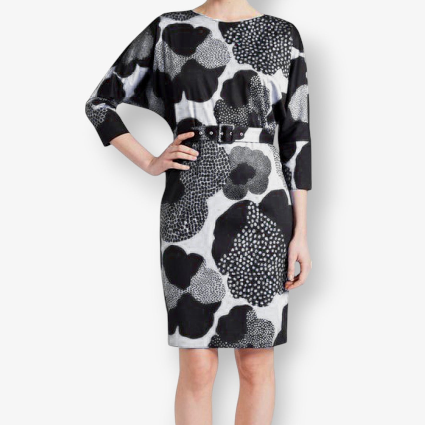 Marimekko Black White Cotton 'Kunu' Belted Dress EU40 ~ AU12 ~ Medium