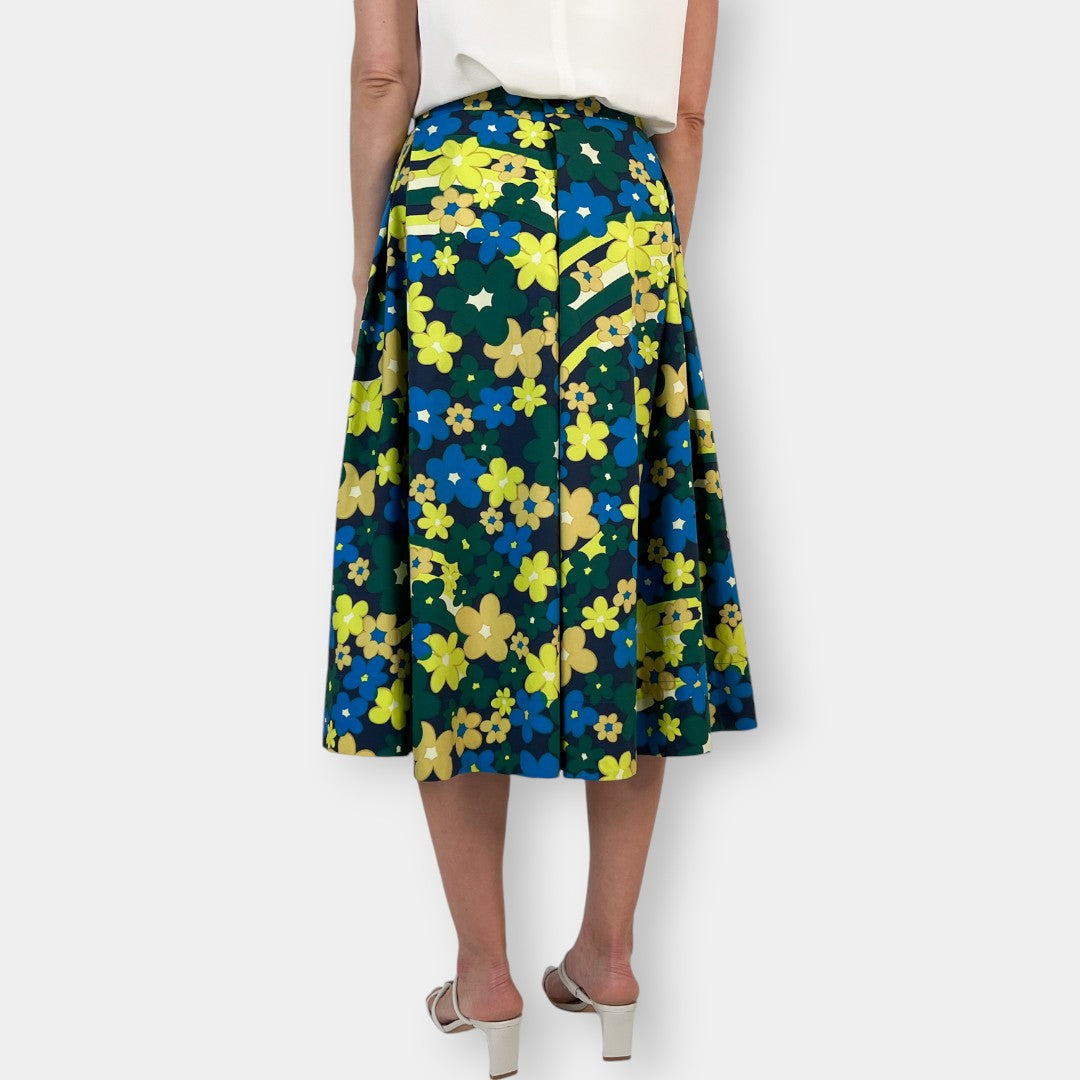 Marni Blue, Yellow & Green Cotton Pleated Skirt IT42 ~ AU10 [NEW]