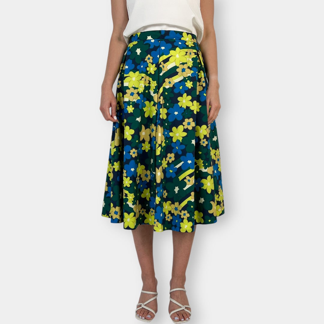 Marni Blue, Yellow & Green Cotton Pleated Skirt IT42 ~ AU10 [NEW]