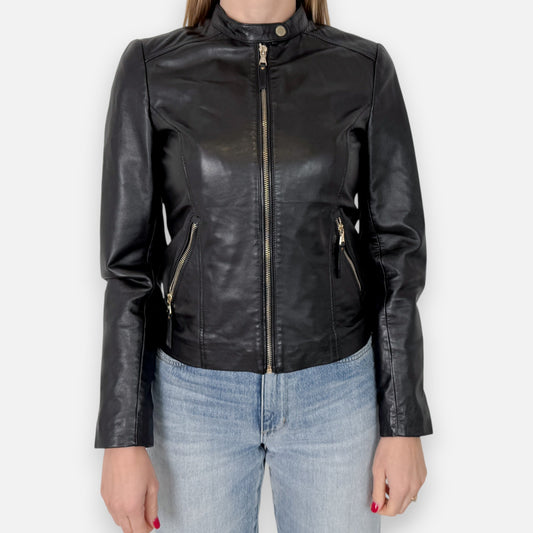 Massimo Dutti Black Soft Leather Biker Style Jacket Small ~ AU8
