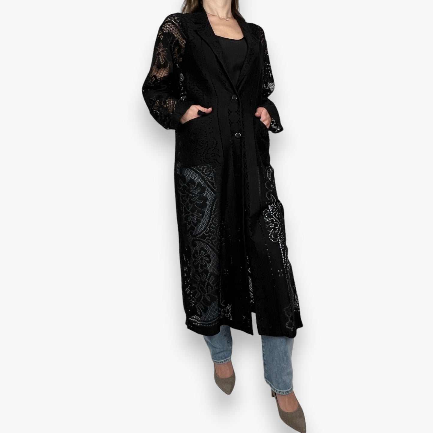 M.A.Dainty Black Lace Baliage Duster Coat AU14 [NEW]