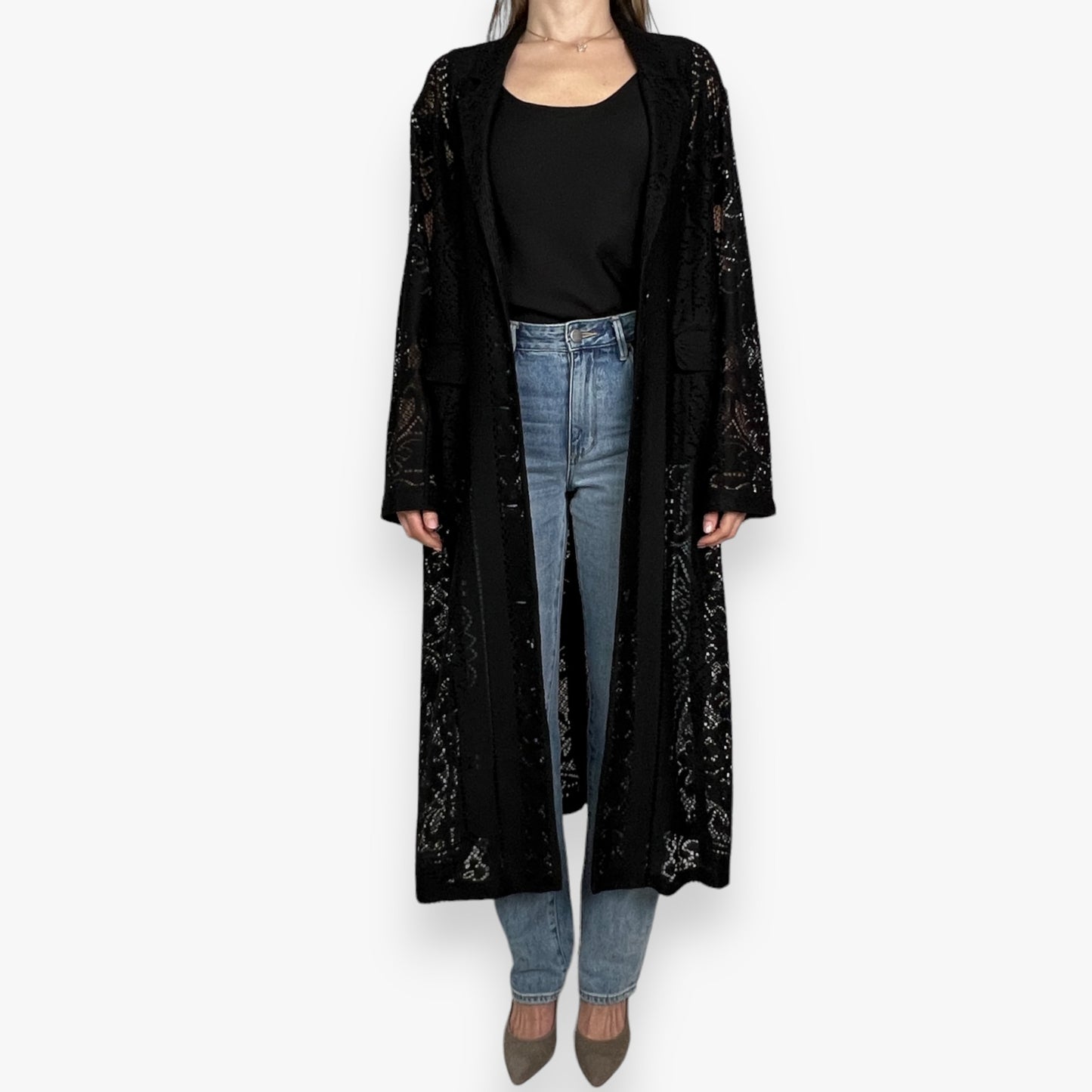 M.A.Dainty Black Lace Baliage Duster Coat AU14 [NEW]