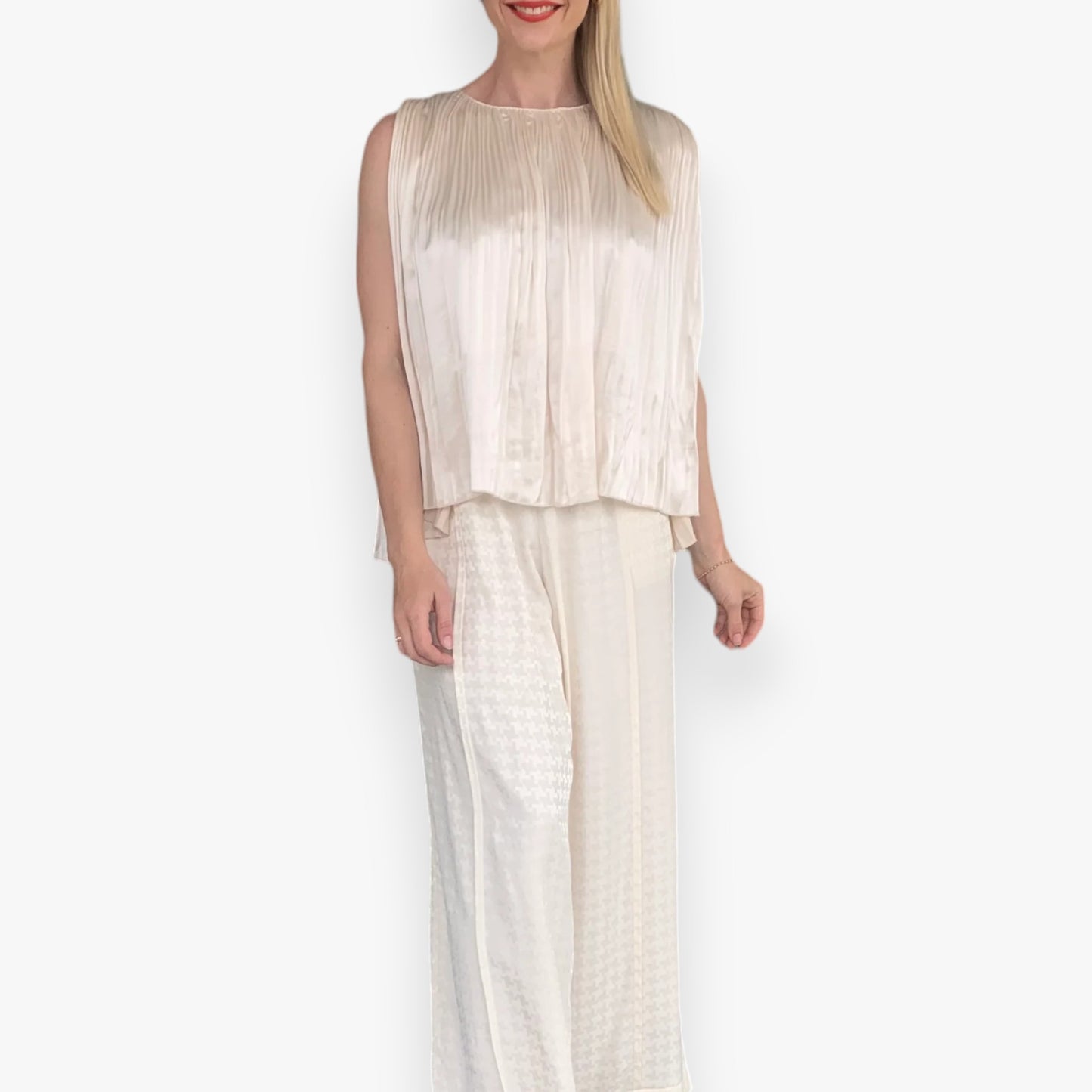 M.A.Dainty Cream Sleeveless Pleated Cylinder Top AU8 [NEW]