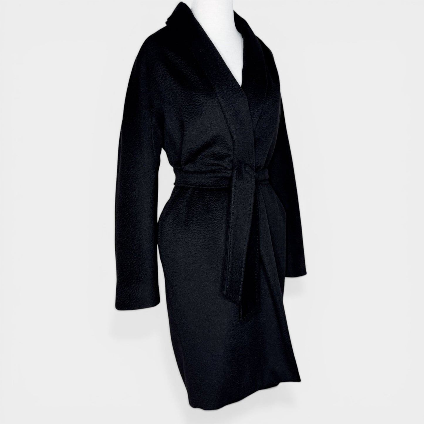 Max Mara Black Camel Wrap Belted Coat Small ~ Medium