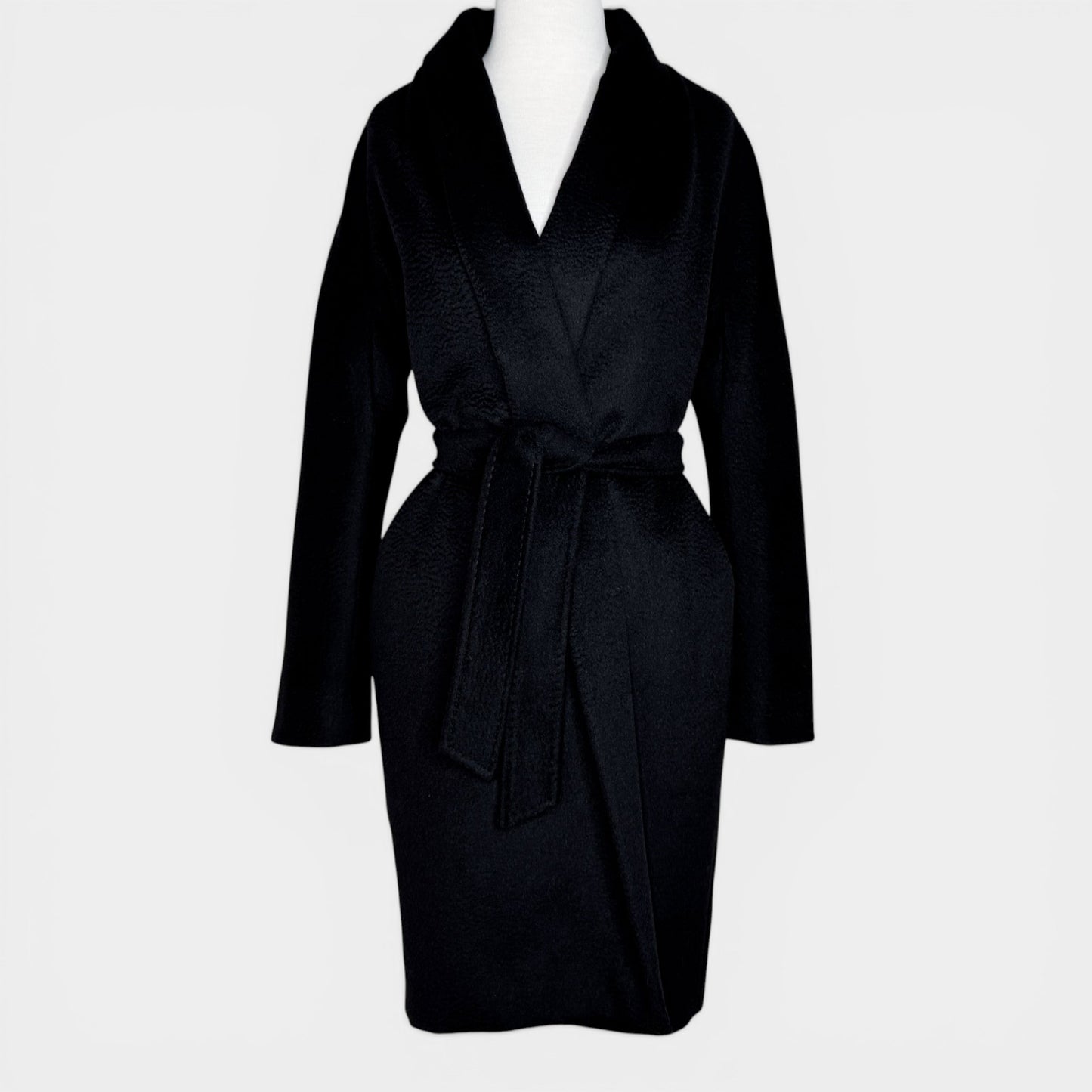 Max Mara Black Camel Wrap Belted Coat Small ~ Medium