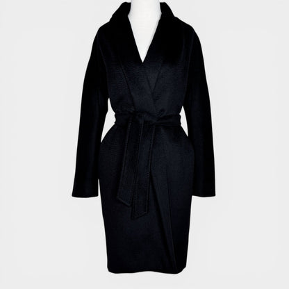 Max Mara Black Camel Wrap Belted Coat Small ~ Medium