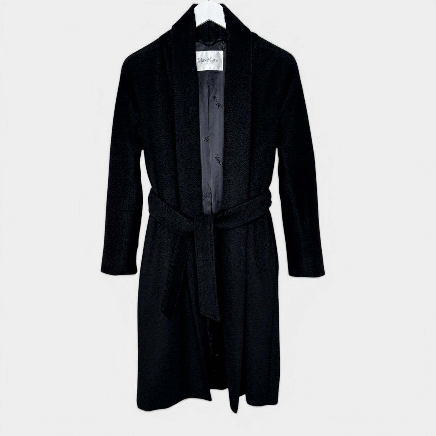 Max Mara Black Camel Wrap Belted Coat Small ~ Medium