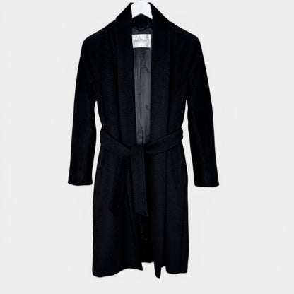 Max Mara Black Camel Wrap Belted Coat Small ~ Medium