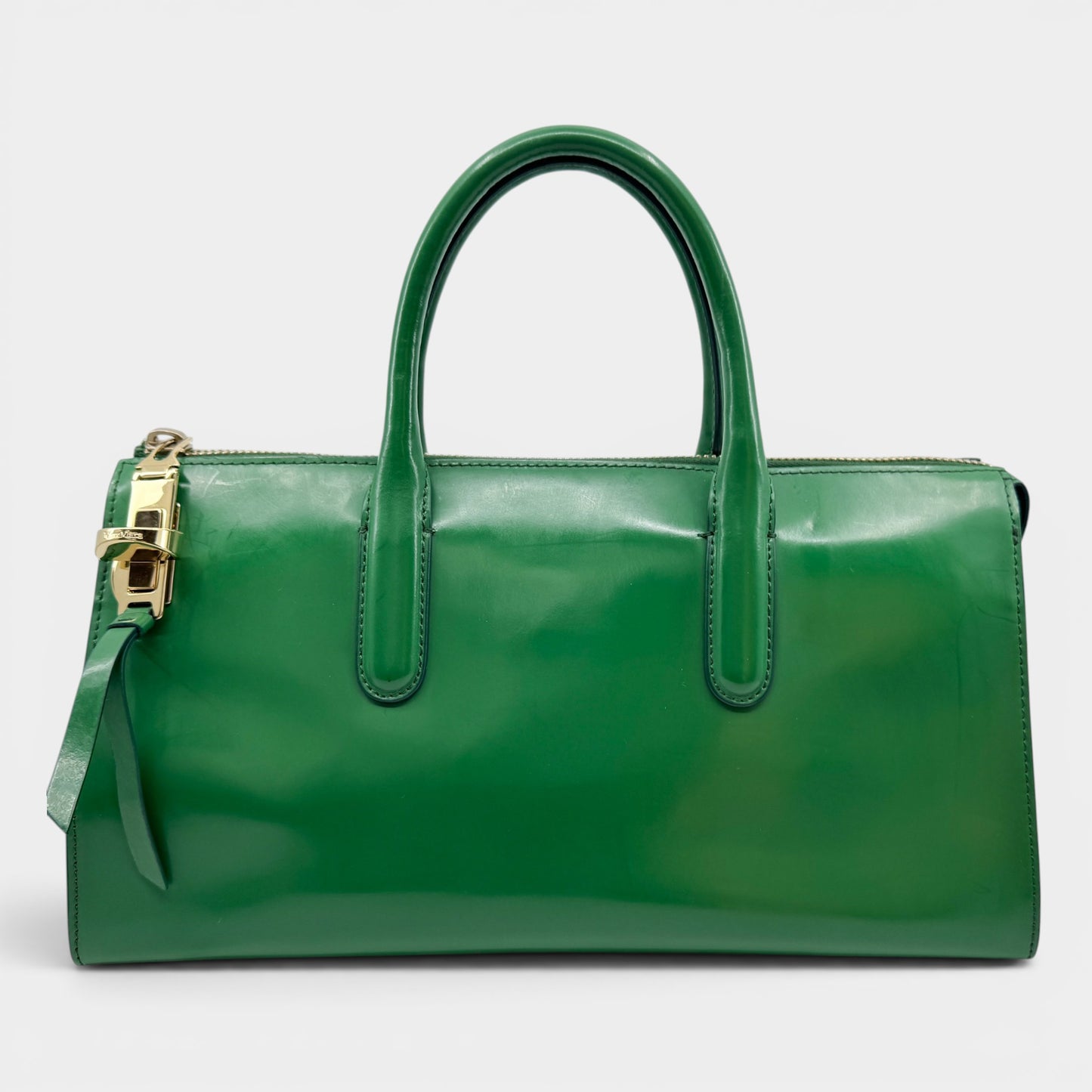 Max Mara Bright Green Smooth Leather Structured Handbag