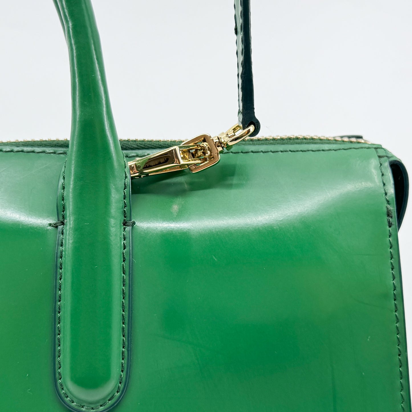 Max Mara Bright Green Smooth Leather Structured Handbag