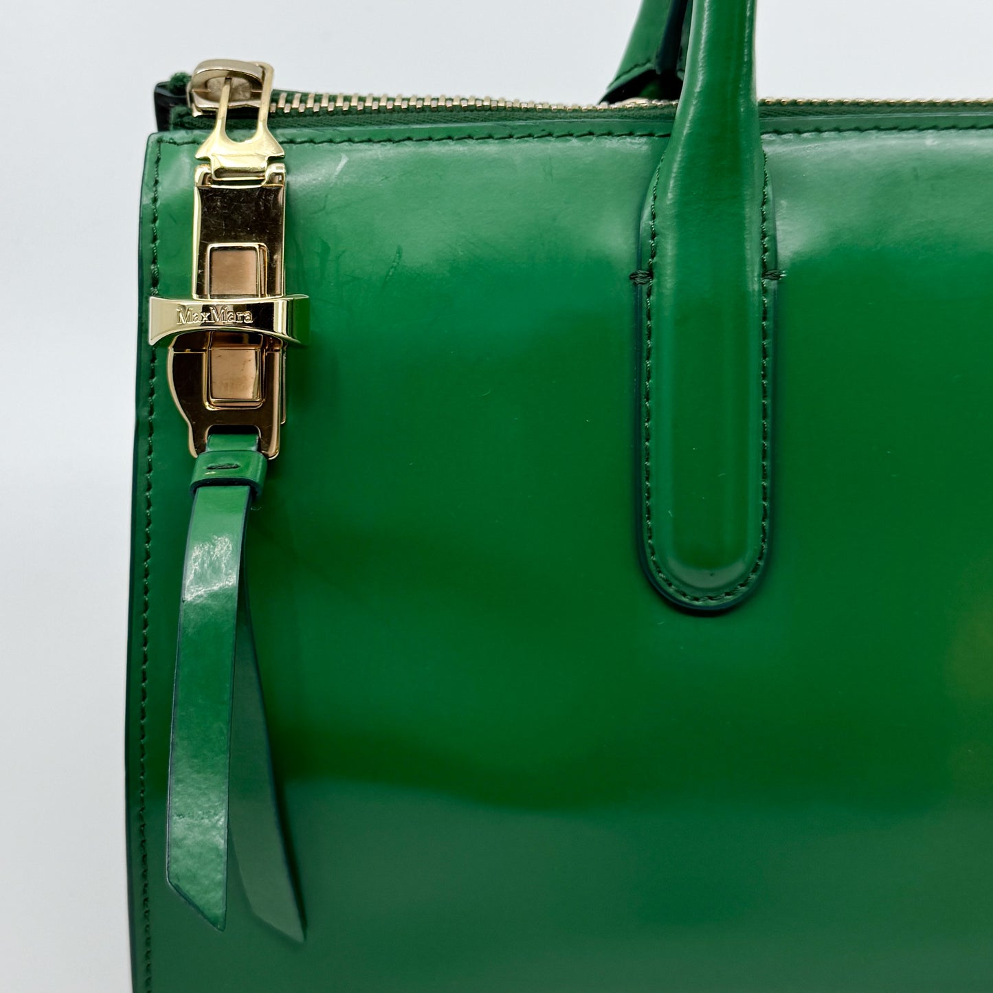 Max Mara Bright Green Smooth Leather Structured Handbag