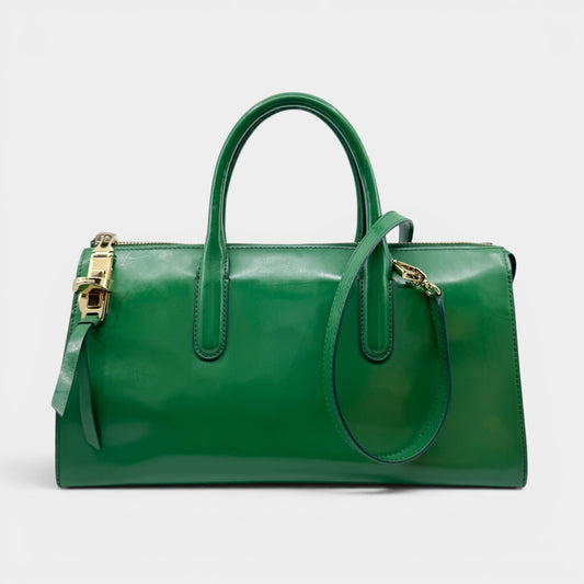 Max Mara Bright Green Smooth Leather Structured Top Handle Bag