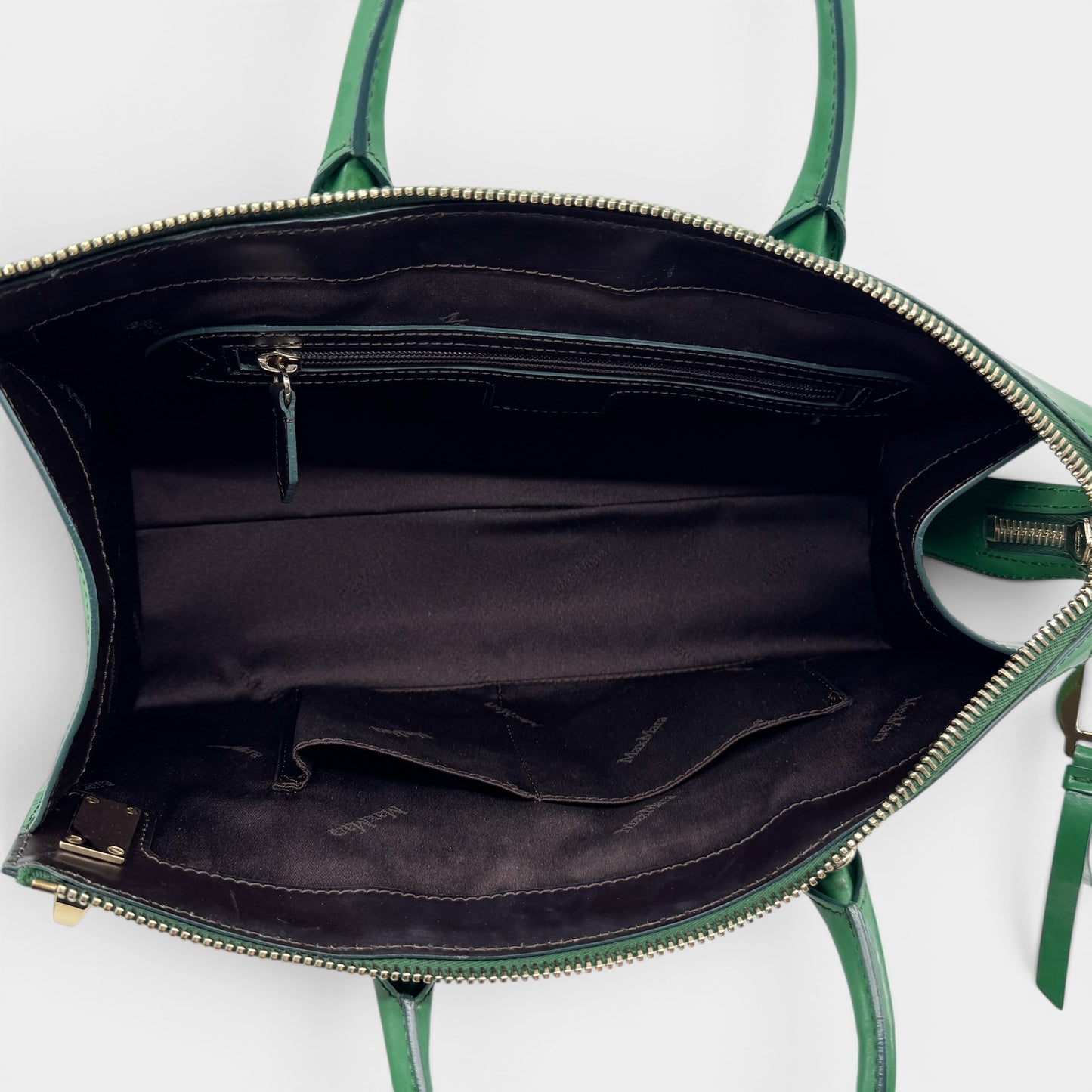 Max Mara Bright Green Smooth Leather Structured Handbag