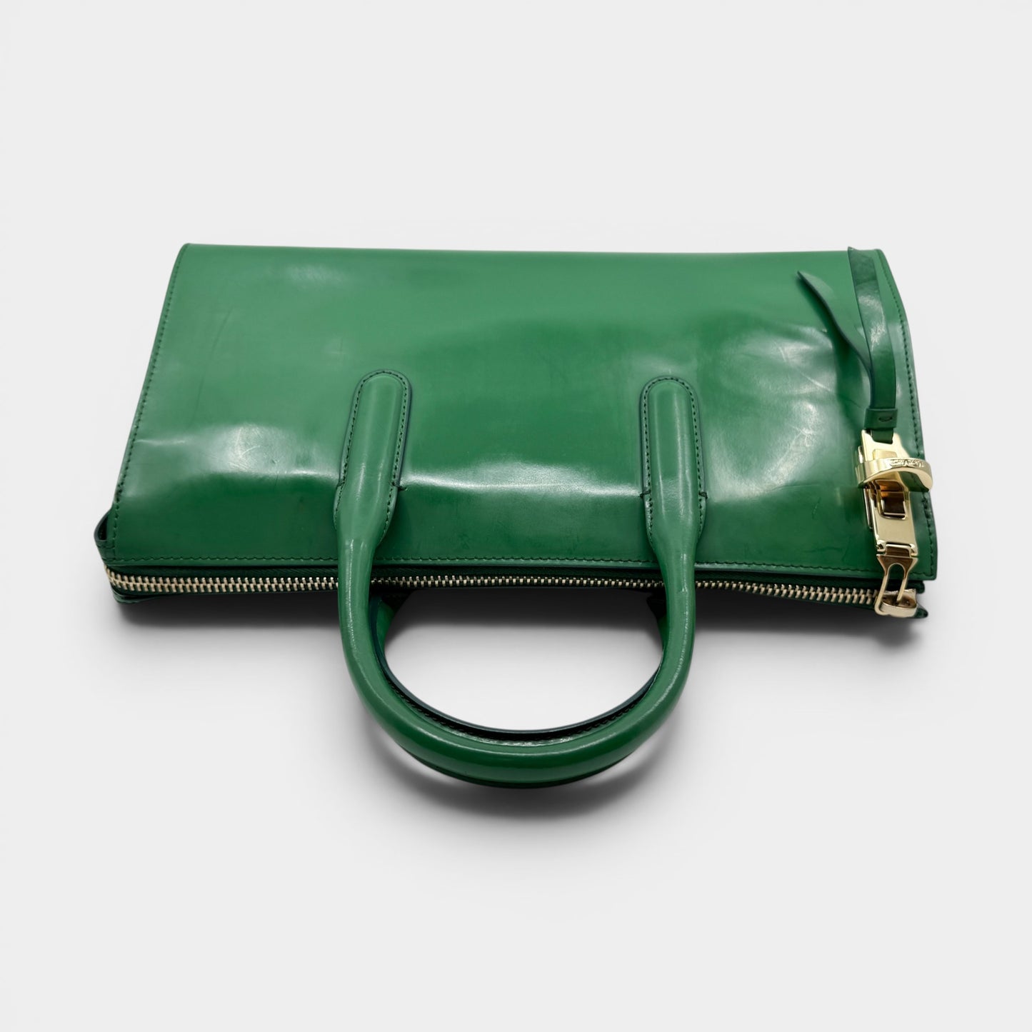 Max Mara Bright Green Smooth Leather Structured Handbag