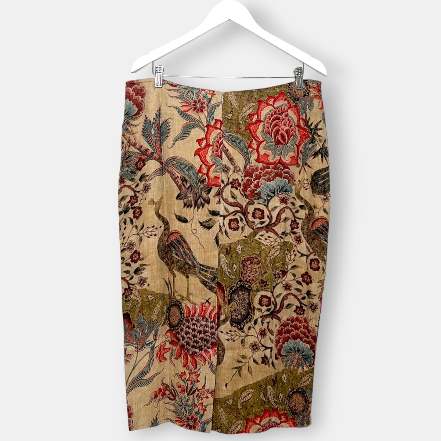 Megan Salmon Marigold Chintz Print Linen Skirt AU14